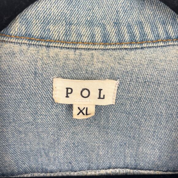 POL Lightwash Denim Cream Crochet Sleeve Jacket Size XL - Picture 6 of 7